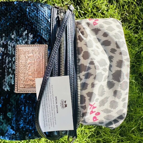 VTG Y2K Coach XL Poppy Sequin Wristlet Sapphire Blue Sparkle Purse Wallet - Picture 7 of 16